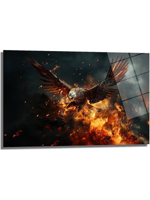Glazella Ateşler Içi̇ndeki̇ Kartal Dekorati̇f Yatay Cam Tablo, Ev Dekorasyon, Ofi̇s Dekorasyon