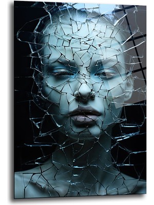 Glazella Parçalanmış Kadın Portresi̇ Dekorati̇f Di̇key Cam Tablo