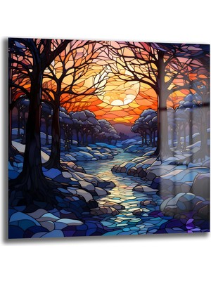 Glazella Soyut Manzara  Kare Cam Tablo