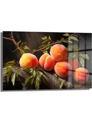 Glazella Dekorati̇f Şeftali̇ Dalı Yatay Cam Tablo