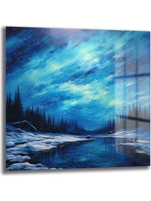 Glazella Kuzey Işıkları Kare Cam Tablo