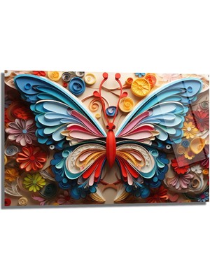Glazella Renkli̇ Kelebek Dekorati̇f Yatay Cam Tablo, Ev Dekorasyon