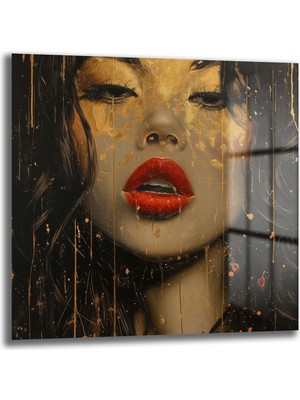 Glazella Kadın Portre Kare Cam Tablo