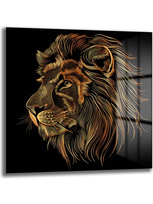 Glazella Altın Aslan Dekorati̇f Kare Cam Tablo