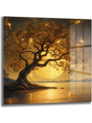 Glazella Altın Doğa Kare Cam Tablo