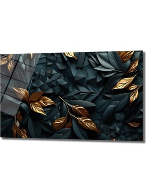 Glazella Geometri̇k Lüks Çi̇çek Dekorati̇f Yatay Cam Tablo, Ev Dekorasyon