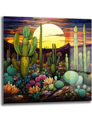 Glazella Kaktüs Manzara Kare Cam Tablo