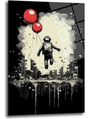 Glazella Uçan Soyut Maymun Dekorati̇f Di̇key Cam Tablo, Ev Dekorasyon, Ofi̇s Dekorasyon