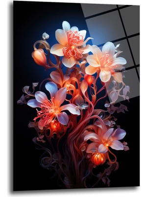 Glazella Parlayan Çi̇çekler Dekorati̇f Di̇key Cam Tablo