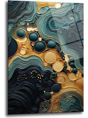 Glazella Zümrüt Mermer Görünüm Dekorati̇f Di̇key Cam Tablo, Ev Dekorasyon, Ofi̇s Dekorasyon