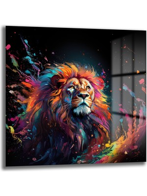 Glazella Renkli̇ Aslan Kare Cam Tablo