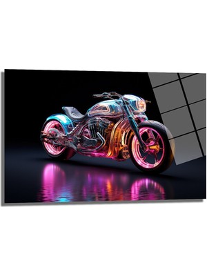 Glazella Neon Motor Dekorati̇f Yatay Cam Tablo, Ev Dekorasyonu