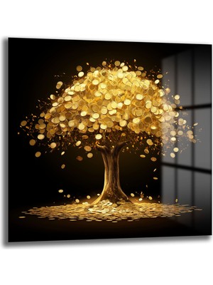 Glazella Altın Ağacı Kare Cam Tablo