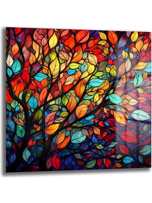 Glazella Yaprak Dalı Kare Cam Tablo