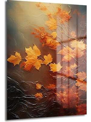 Glazella Yapraklar Dekorati̇f Di̇key Cam Tablo