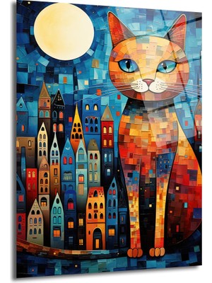 Glazella Parlak Kedi̇ Dekorati̇f Di̇key Cam Tablo