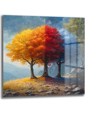 Glazella Renkli Ağaçlar Kare Cam Tablo