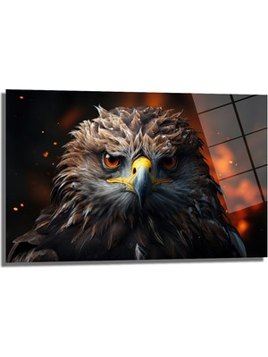 Glazella Ateşli̇ Kartal Dekorati̇f Yatay Cam Tablo, Ev Dekorasyon, Ofi̇s Dekorasyon