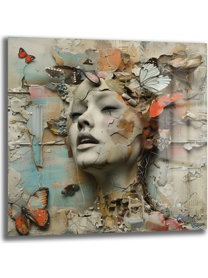 Glazella Kadın Portre Kare Cam Tablo