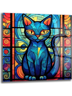 Glazella Renkli Kedi Kare Cam Tablo