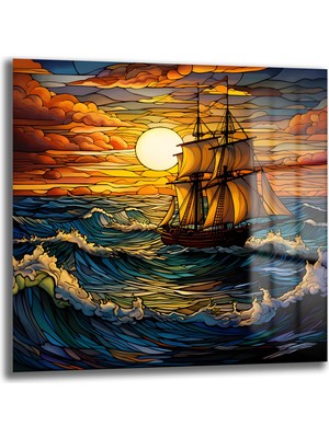 Glazella Fırtına Gemi Kare Cam Tablo