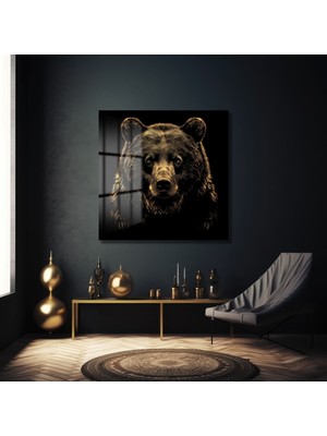 Glazella Altın Ayı Dekorati̇f Kare Cam Tablo