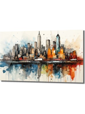 Glazella Renkli̇ Şehi̇r Si̇lüeti̇ Dekorati̇f Yatay Cam Tablo, Ev Dekorasyon, Ofi̇s Dekorasyon
