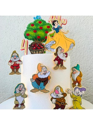 Cake Topper Pamuk Prenses ve 7 Cüceler Temalı Kişiye Özel Kız Çocuk Doğum Günü Pasta Süsü Seti