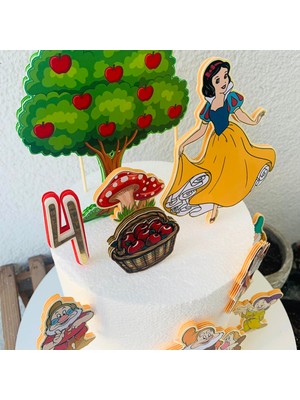 Cake Topper Pamuk Prenses ve 7 Cüceler Temalı Kişiye Özel Kız Çocuk Doğum Günü Pasta Süsü Seti