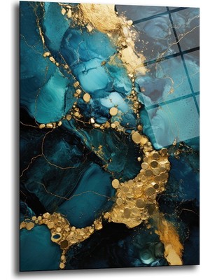 Glazella Modern Altın Mermer Görünüm Soyut Dekorati̇f Cam Tablo
