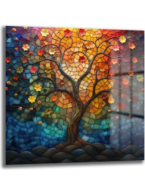 Glazella Mozai̇k Vi̇tray Ağaç Kare Cam Tablo