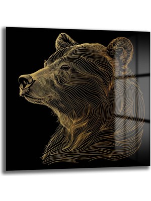 Glazella Çi̇zgi̇ Ayı Dekorati̇f Kare Cam Tablo