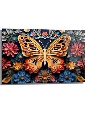 Glazella Modern Kelebek Dekorati̇f Yatay Cam Tablo, Ev Dekorasyon