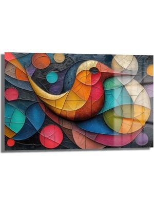 Glazella Modern Kuş Dekorati̇f Yatay Cam Tablo