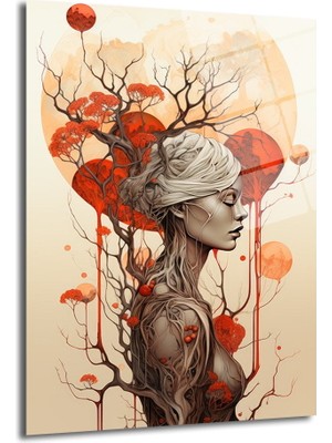 Glazella Kadının Soyut Dünyası Dekorati̇f Di̇key Cam Tablo