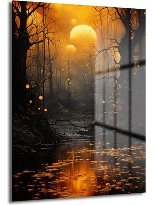 Glazella Soyut Orman Dekorati̇f Di̇key Cam Tablo