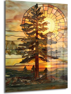 Glazella Çam Ağacı Dekorati̇f Di̇key Cam Tablo