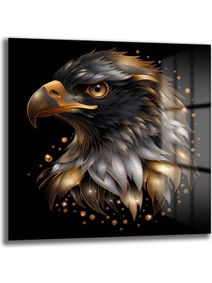 Glazella Altın Parlak Kartal Dekorati̇f Kare Cam Tablo