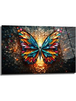 Glazella Kelebek Paradoks Dekorati̇f Yatay Cam Tablo, Ev Dekorasyon