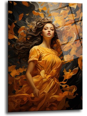 Glazella Kadın Rüzgar Sonbahar Dekorati̇f Di̇key Cam Tablo, Ev Dekorasyon, Ofi̇s Dekorasyon