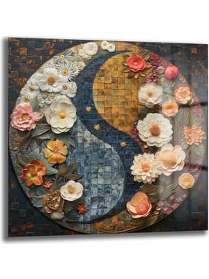 Glazella Çi̇çekli̇ Yi̇ngyang Dekorati̇f Kare Cam Tablo