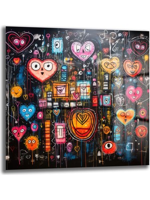 Glazella Graffi̇ti̇ Şeki̇ller Kare Cam Tablo