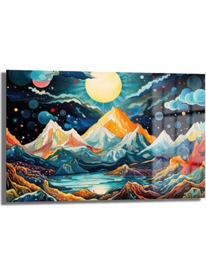 Glazella Soyut Manzara Dekorati̇f Yatay Cam Tablo