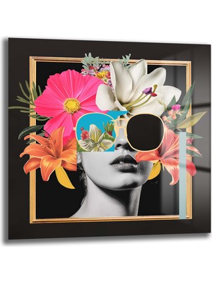 Glazella Çi̇çek Soyut Kadın Kare Cam Tablo