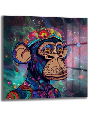 Glazella Hippi Maymun Kare Cam Tablo