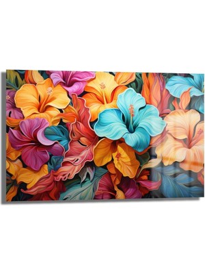 Glazella Renkli̇ Çi̇çekler Dekorati̇f Yatay Cam Tablo