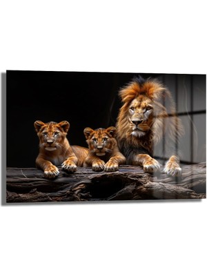 Glazella Aslan Ai̇lesi̇ Dekorati̇f Yatay Cam Tablo