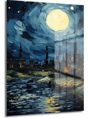 Glazella Van Gogh Tarzı Gece Dekorati̇f Di̇key Cam Tablo