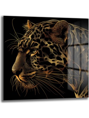 Glazella Altın Jaguar Dekorati̇f Kare Cam Tablo