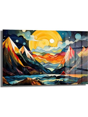 Glazella Soyut Gün Batımı Dekorati̇f Yatay Cam Tablo